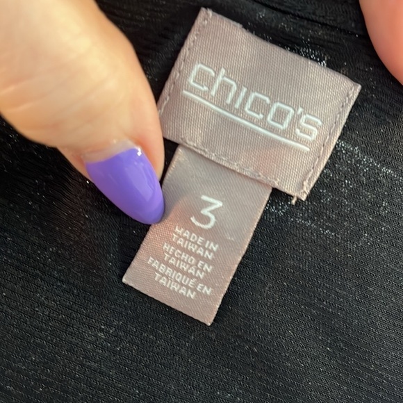 Chico’s Glittery Black Top Metallic 3/4 Sleeves Chicos 3 = XL Silver - Picture 6 of 9